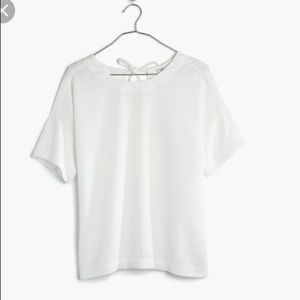 New madewell bow-back premier blouse Alexa Chung tie poly top tee dressy